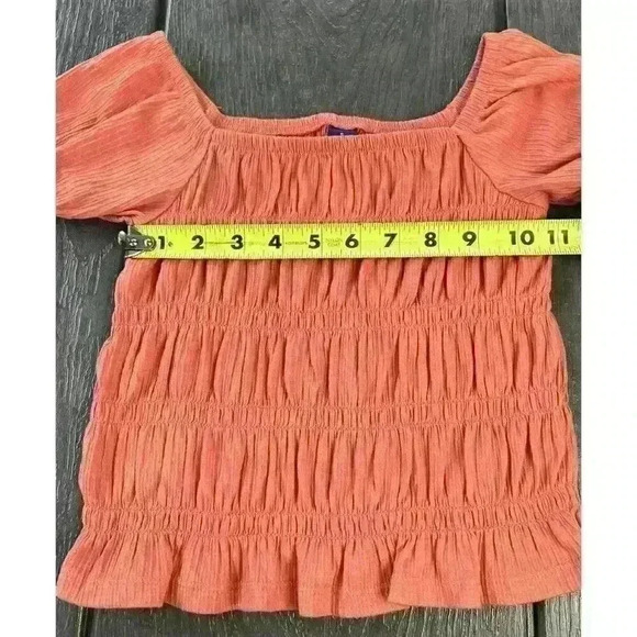 Old Navy Girls Smocked Crop Top Size Small 6-7 Orange Short Puff Sleeve - Picture 4 of 8